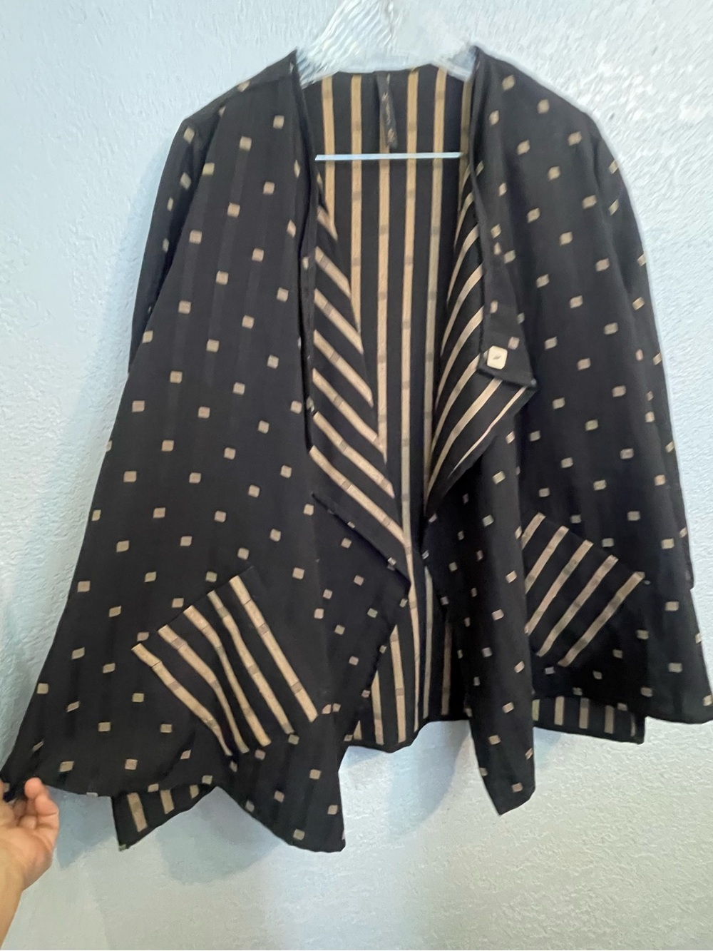 IC By Connie K Cardigan Jacket Xl  Black Tan Art To Wear Lagenlook Open Front - Picture 5 of 9